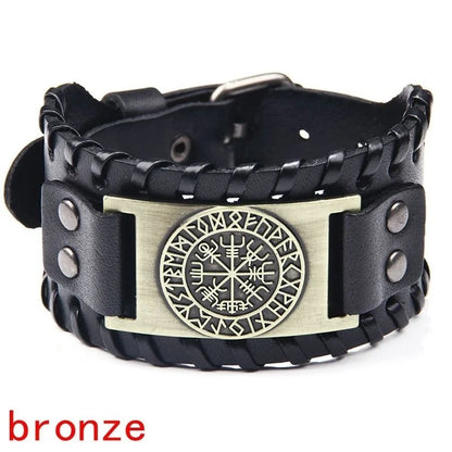 Trendy Viking Bracelet – Nordic Rune Compass & God Bird Charm Leather Woven Jewelry for Men, Fashion Accessory & Party Gift