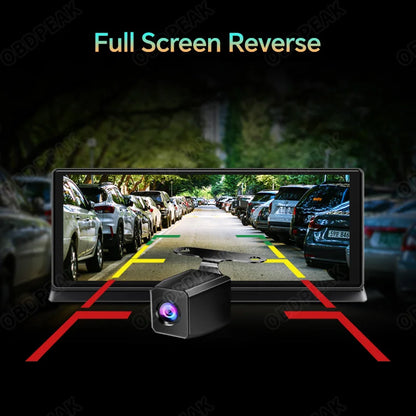OBDPEAK K2 2.0 Dash Cam – 10.26" 4K Car DVR with CarPlay & Android Auto, GPS Navigation, Rearview Mirror Video Recorder