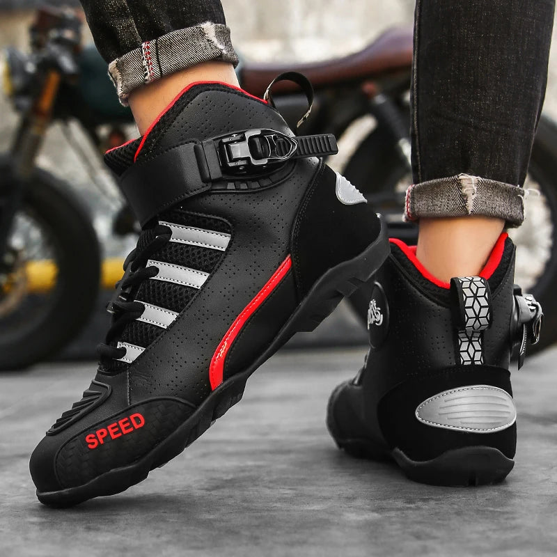 2024 New Motorcycle Boots for Men – Leather, Breathable, Anti-Slip, Wear-Resistant Racing Ankle Boots for Riders