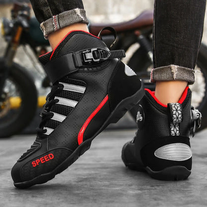 2024 New Motorcycle Boots for Men – Leather, Breathable, Anti-Slip, Wear-Resistant Racing Ankle Boots for Riders