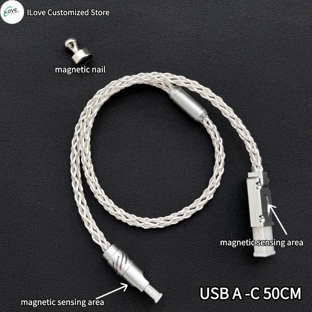 8K Gaming Keyboard USB-C Cable – Single-Crystal Copper Magnetic LED Cable for Esports Hubs and HMLAB Hubs