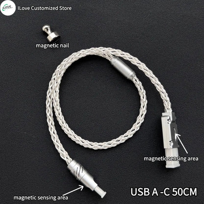 8K Gaming Keyboard USB-C Cable – Single-Crystal Copper Magnetic LED Cable for Esports Hubs and HMLAB Hubs