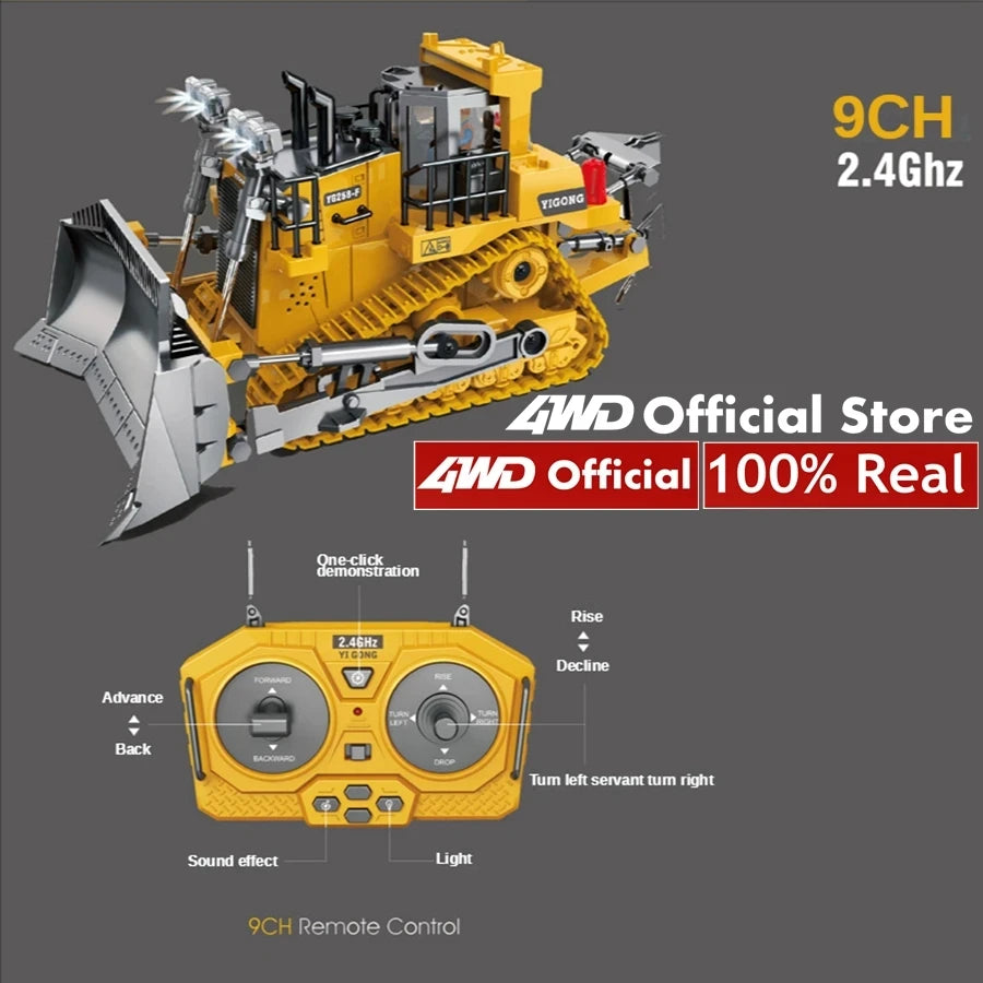 4WD RC Excavator Alloy Dump Truck Bulldozer | Remote Control Construction Vehicle Toy for Kids