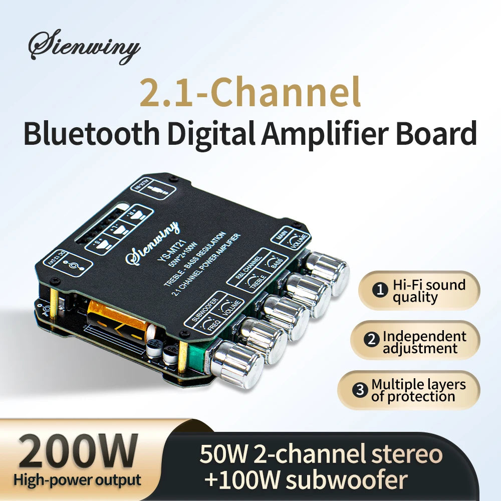 YS-MT21 Bluetooth Audio Amplifier Board - 2.1 Channel 200W Hi-Fi Stereo Bass & Treble EQ