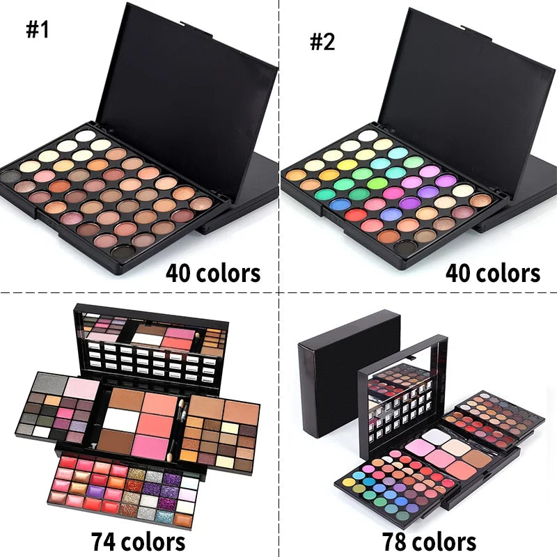 40/74/78 Color Glitter Eyeshadow Palette - Matte Waterproof Long-Lasting Makeup Kit for Women