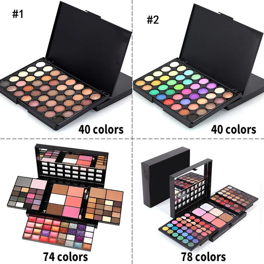 40/74/78 Color Glitter Eyeshadow Palette - Matte Waterproof Long-Lasting Makeup Kit for Women