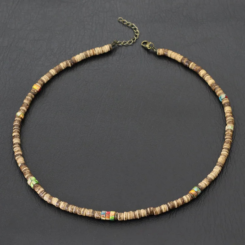 Noter Men’s Natural Coconut Beads Necklace – 19-Inch Handmade Wooden Choker for Casual Jewelry & Gifts