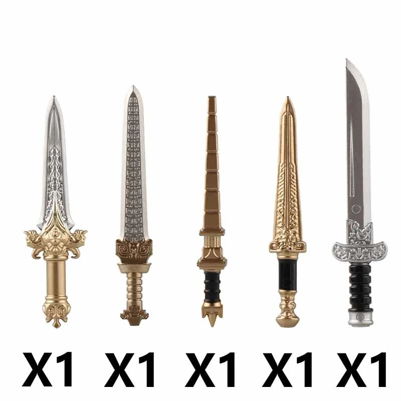 Medieval Figure Weapons Building Blocks Kit – King Sword, Lion Shield, Trident & Double-Edged Axe Battle Toy