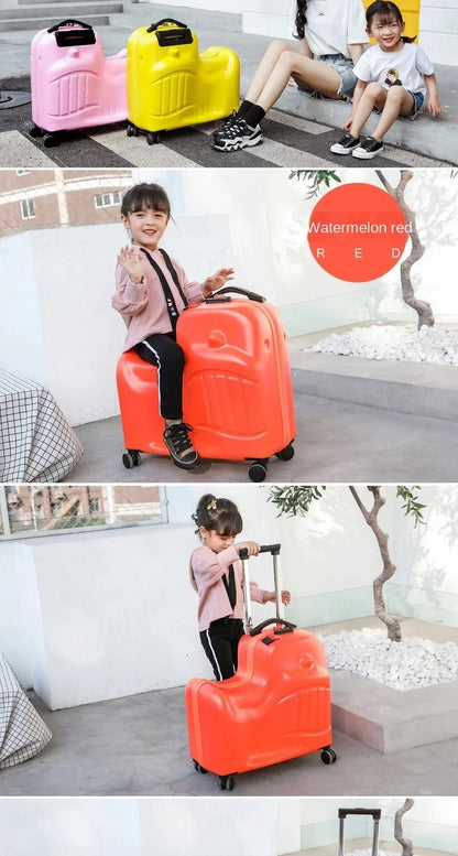 Cartoon Kids Ride-On Suitcase with Wheels – 20/24 Inch Rolling Trolley Luggage for Children, Travel Bag & Gift