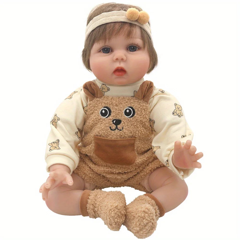 Brown Bear Suspender Pants Suit for 22-inch (55cm) NPK Silicone Dolls – Doll Clothes Outfit