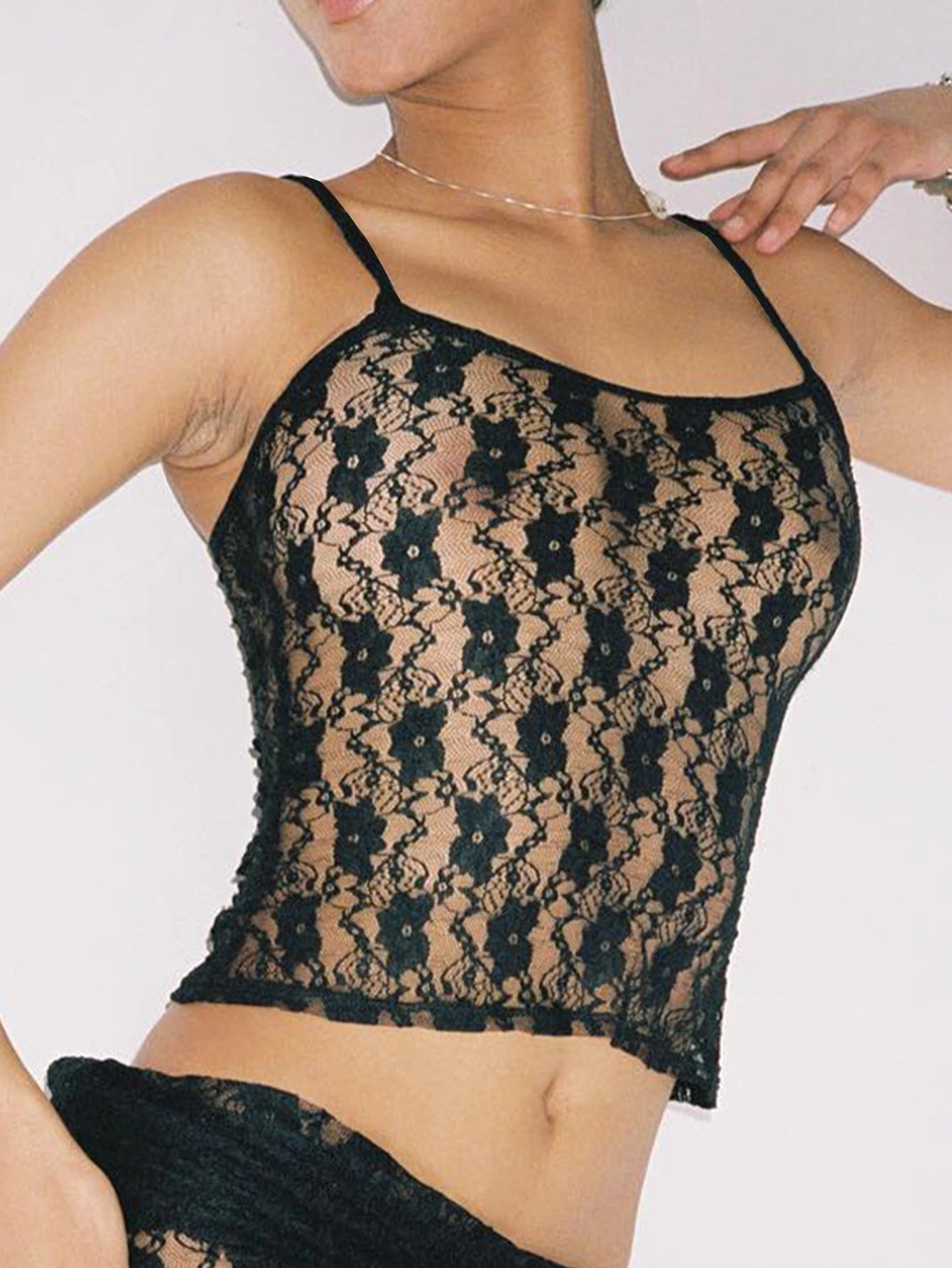 Women’s Sexy Lace Halter Vest Top – Slim Fit Black See-Through Summer Camisole, Elegant Party & Streetwear Fashion Tank Top