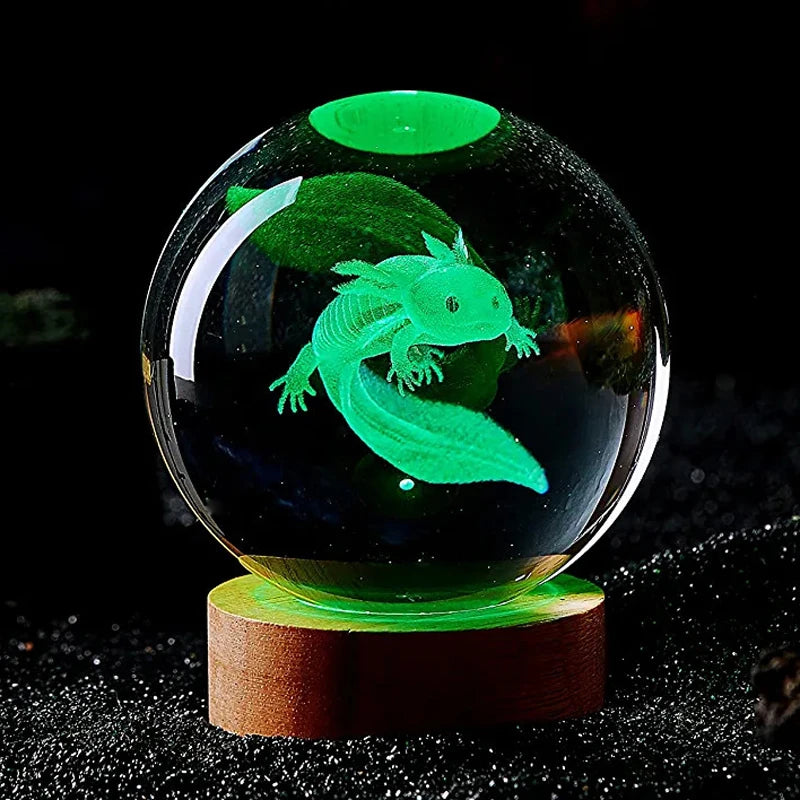 3D Axolotl Crystal Ball Night Light - Laser Engraved Colorful LED Birthday Gift & Cute Home Decoration