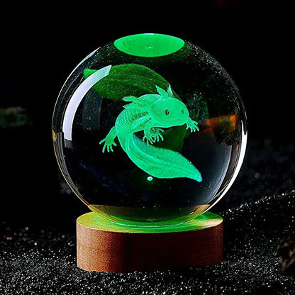 3D Axolotl Crystal Ball Night Light - Laser Engraved Colorful LED Birthday Gift & Cute Home Decoration