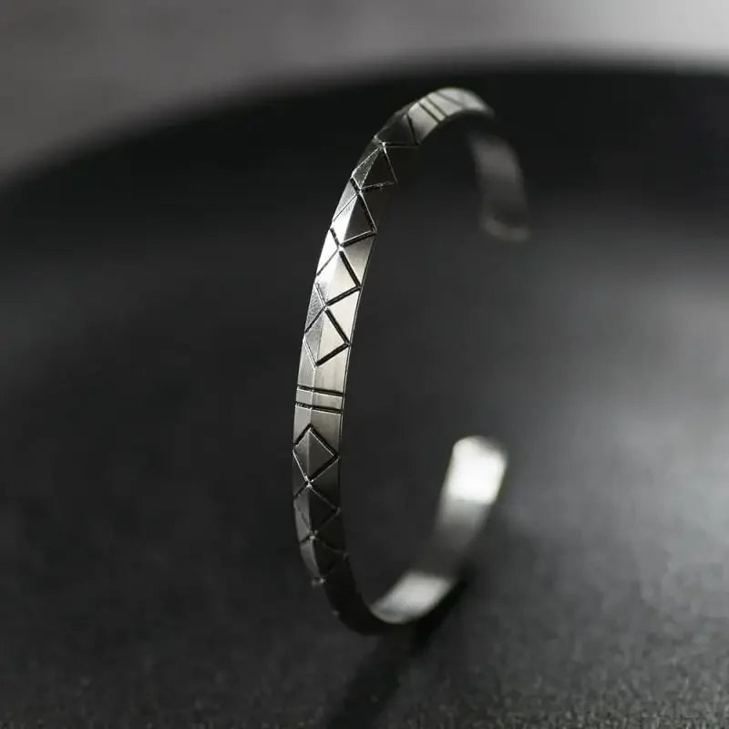 Retro Tibetan Six-Character Mantra Bracelet — Silver Plated Lotus Cuff for Men