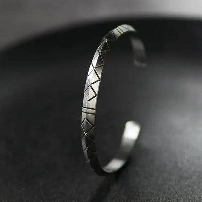 Retro Tibetan Six-Character Mantra Bracelet — Silver Plated Lotus Cuff for Men