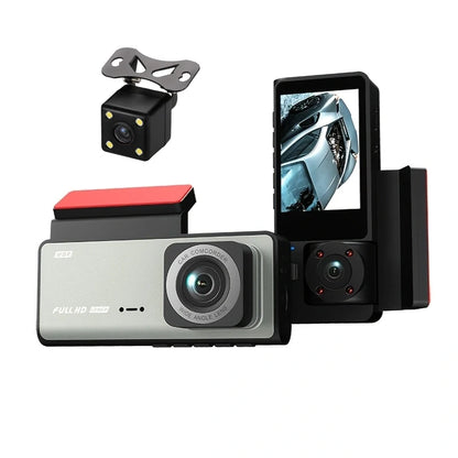 HD 1080P Car Dash Camera – 3-Channel Front, Inside & Rear View Recorder with Night Vision, Loop Recording, Black Box