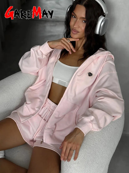 Women’s Summer Yellow Tracksuit – Cotton Zipper Top & Shorts Two-Piece Casual Sports Set