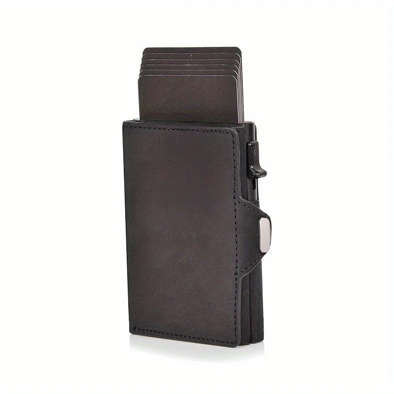 Pop-Up Credit Card Case with RFID Protection – Genuine Leather Wallet for Men & Women, Compartment for Notes and Coins