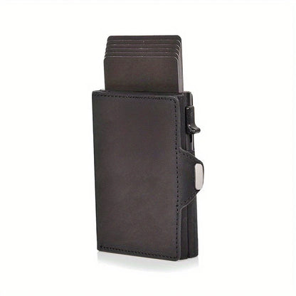 Pop-Up Credit Card Case with RFID Protection – Genuine Leather Wallet for Men & Women, Compartment for Notes and Coins