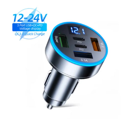 3-Socket Car Cigarette Lighter Splitter - 120W 12V/24V Dual USB Fast Charger Adapter for iPhone, GPS and Dashcam