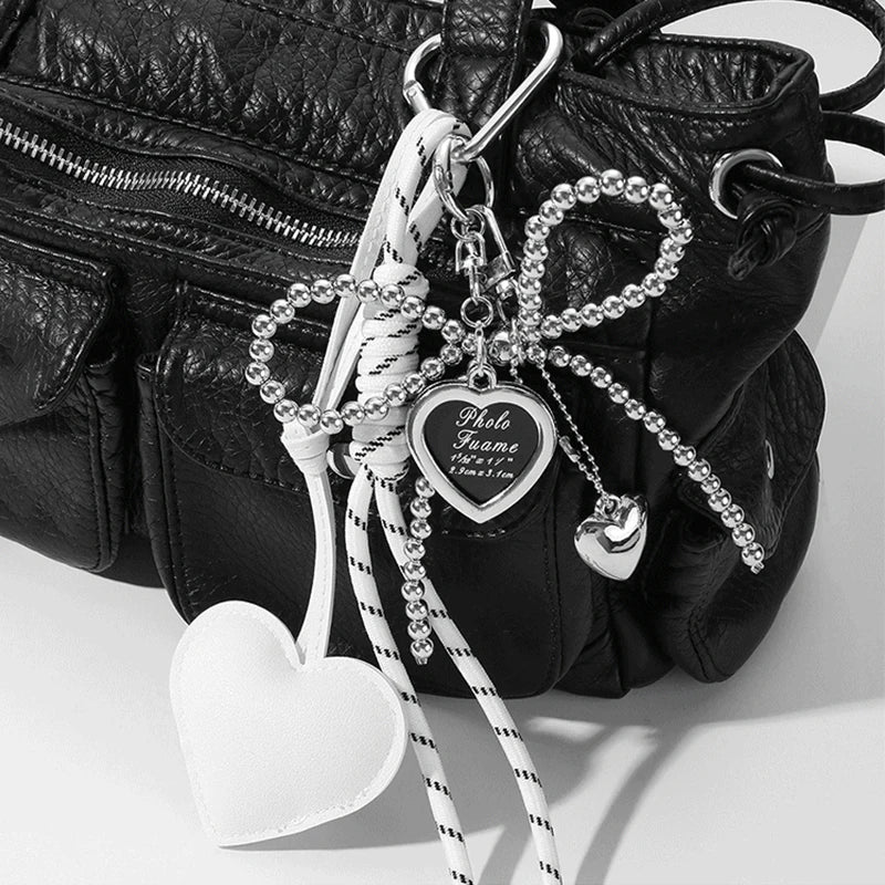 Bow Bag Keychain - Heart Charm Phone Strap Braided Pendant