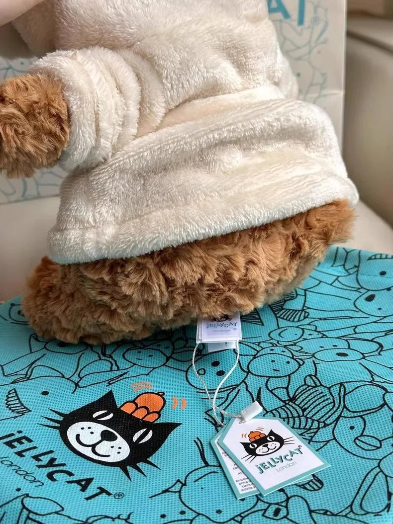 Jellycat Spot Barcelona Bathrobe Bear – Eggplant & Strawberry Bear Dolls, Cute Soothing Companion for Children's Festival Gifts