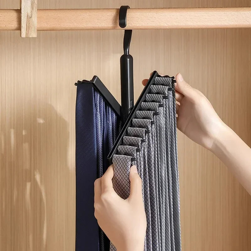 Rotatable Tie Hanger – 20-Row Skidproof Necktie & Belt Organizer Rack for Closet Storage