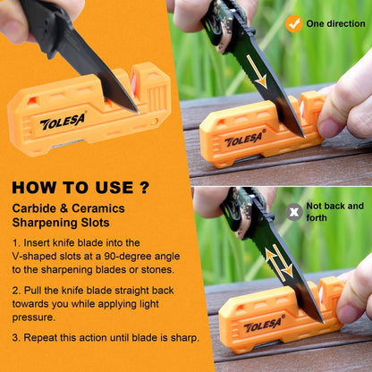 TOLESA Mini Knife Sharpener - 2-in-1 Pocket Whetstone with Diamond Rod for Outdoor and Kitchen Tools