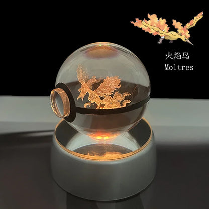 Pokemon Crystal Ball Night Light – Pikachu, Gengar, Eevee, Mewtwo & Lucario LED Pokeball, Kids Birthday Gift & Home Decor