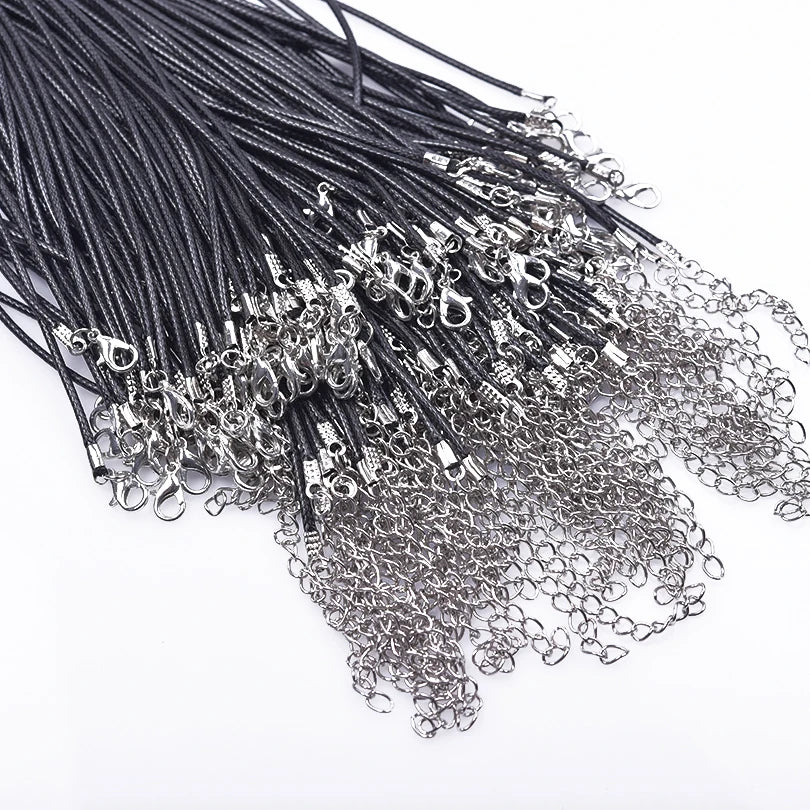 Black Leather Rope Chain Necklace – 50/55/60cm DIY Wax Alloy Chains with Lobster Clasp, 10/20/30pcs for Men & Women