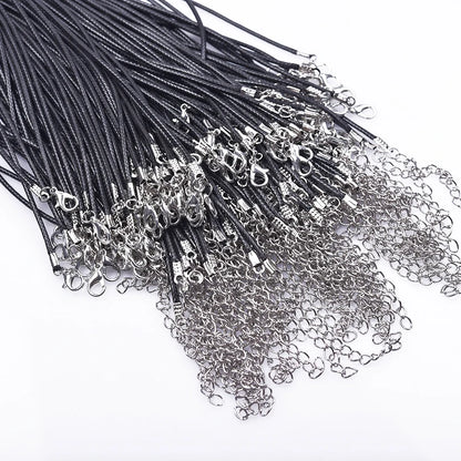 Black Leather Rope Chain Necklace – 50/55/60cm DIY Wax Alloy Chains with Lobster Clasp, 10/20/30pcs for Men & Women