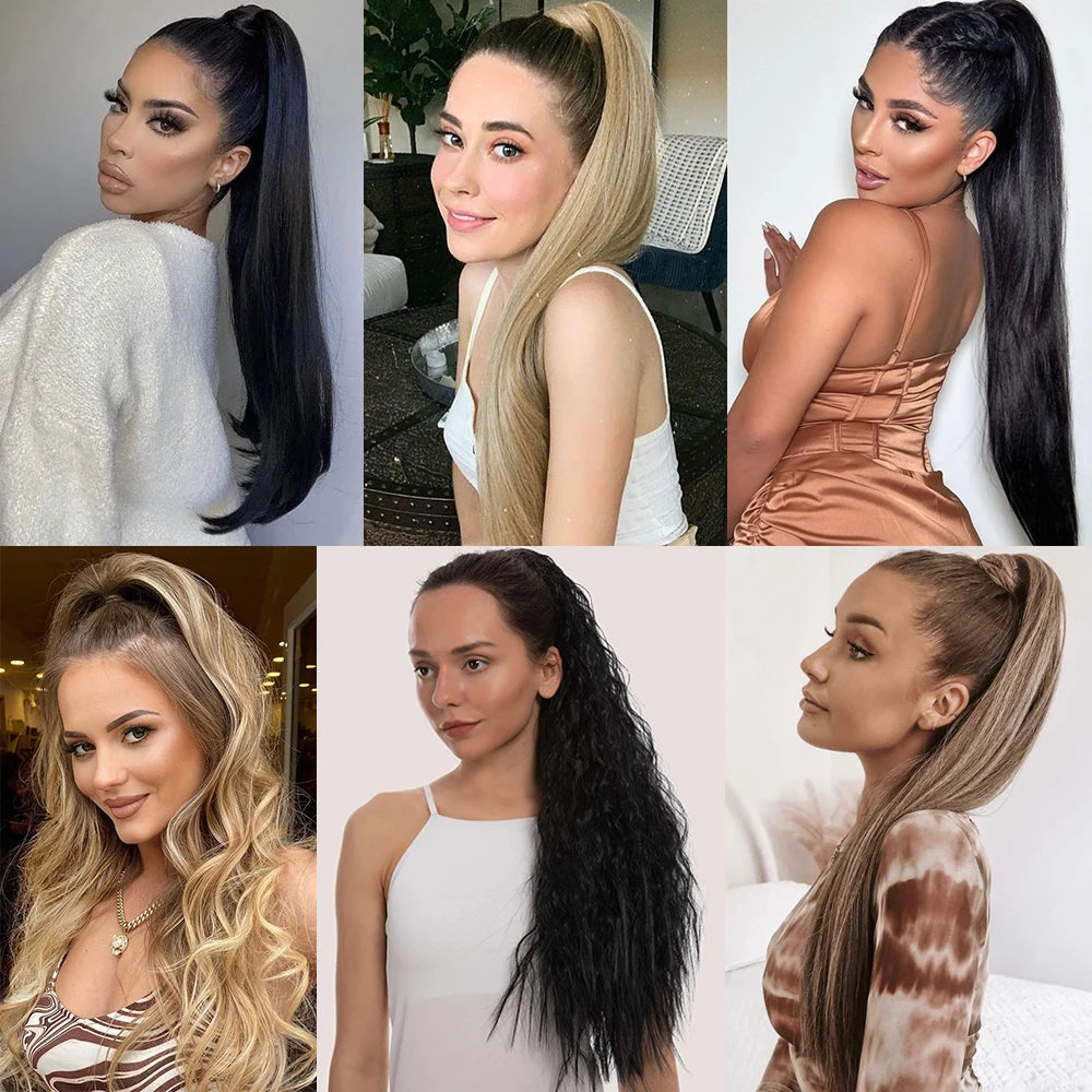 Long Straight Synthetic Claw Clip-On Ponytail Hair Extensions: 24-Inch Heat Resistant Pony Tail Hairpiece - for Daily Party Wear, Women
