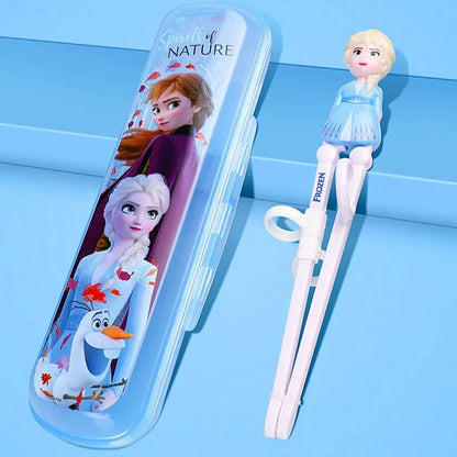 Disney Kids Tableware Set — Lightning McQueen, Mickey, Minnie, Stitch & Princess Elsa Training Chopsticks and Spoons