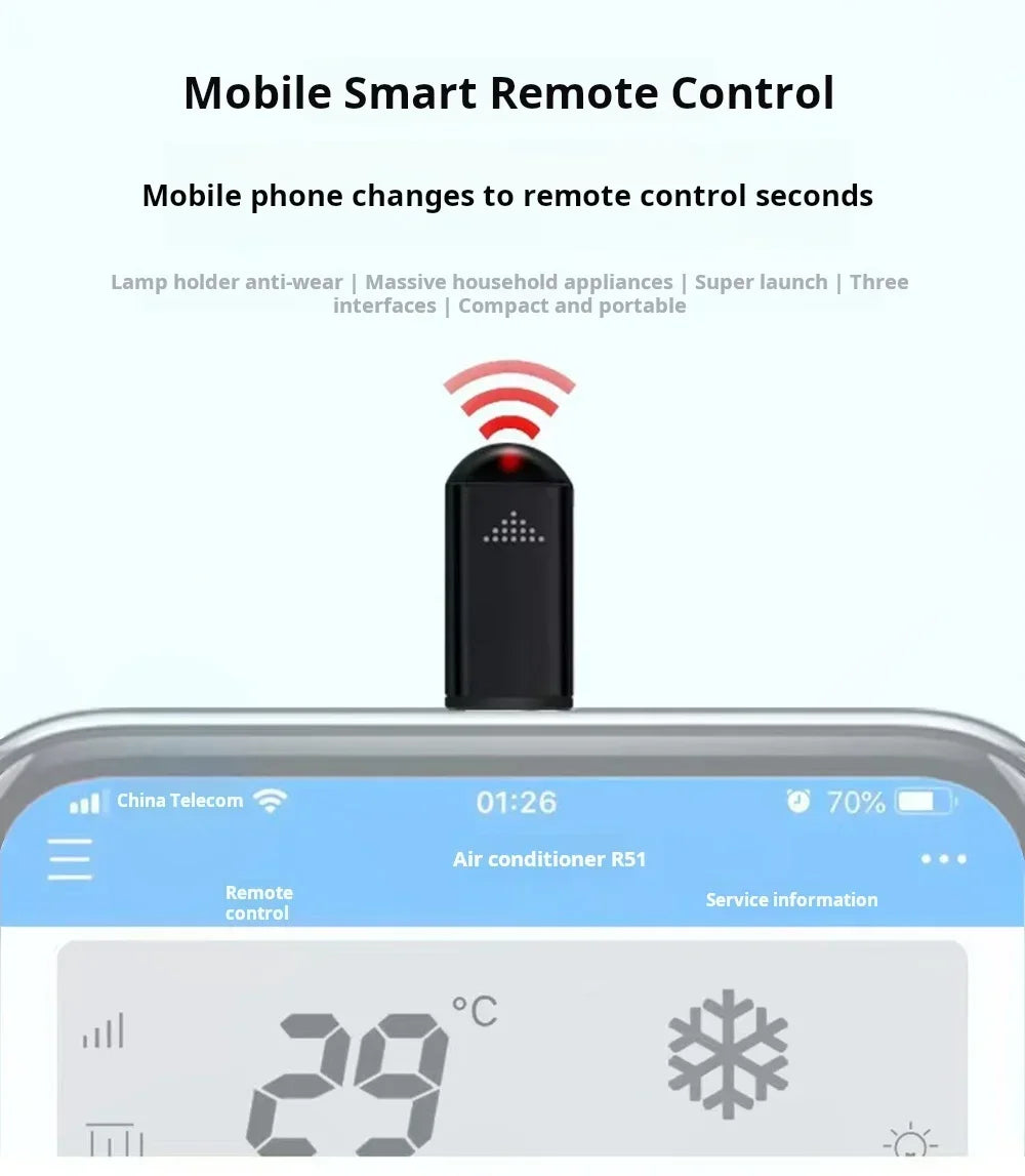 Smartphone Infrared Transmitter Adapter – Type-C Remote Control for TV via Smart App