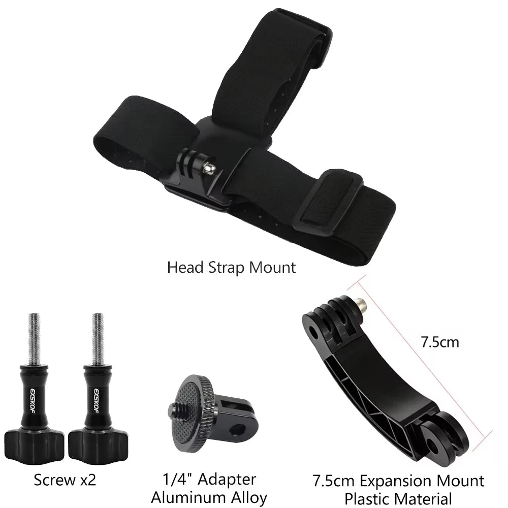 Action Camera Accessories Kit - Adjustable Head Strap & Chest Mount Holder for GoPro, DJI, Insta360 & More