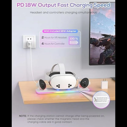 Kinwin PD 18W Fast Charging Dock for Meta Quest 3S – RGB Light Magnetic Charging Station for Oculus Accessories
