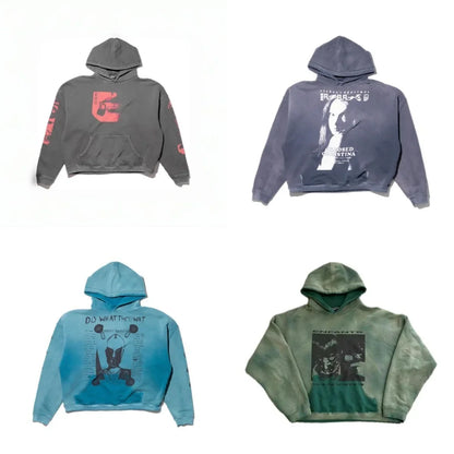 Washed Casual Hoodie Sweatshirt — Unisex Loose-Fit Street Style Crew Neck with Lip Print Letter Design, Vintage Comfortable Top