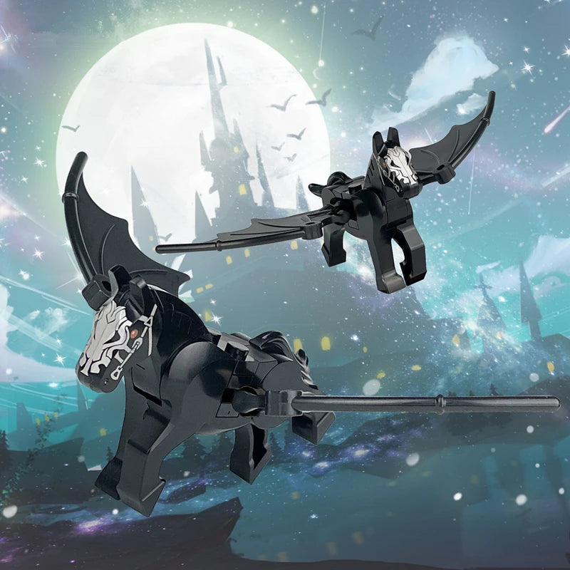 2PCS Magic Scene Pegasus Wings Building Block Set – Black & White Warhorse Model Bricks Kit for Kids
