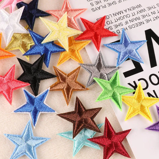 10Pcs Mini Star Embroidery Iron-On Patches – DIY Clothing Appliques Pentagram Stickers for Jackets, Jeans & Bags (Black, White, Gold)