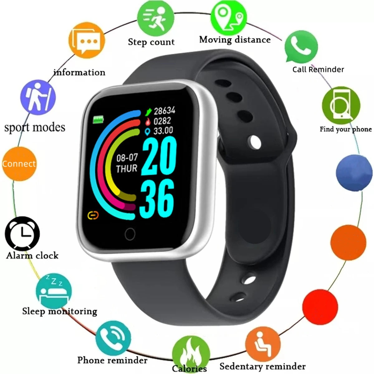 Smartwatch for Men & Women – Fitness Monitor, Message Alerts, Compatible with Xiaomi & Huawei, Perfect Birthday Gift