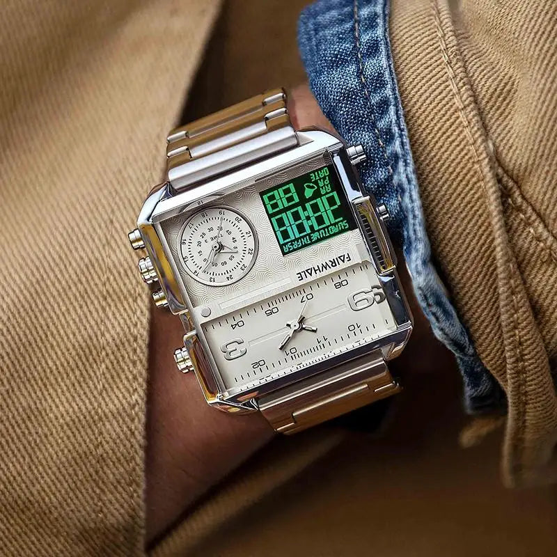 Mark Fairwhale Luxury Men’s Quartz Watch - Brown Leather Strap Military Waterproof Square Wristwatch
