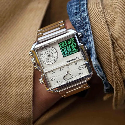 Mark Fairwhale Luxury Men’s Quartz Watch - Brown Leather Strap Military Waterproof Square Wristwatch