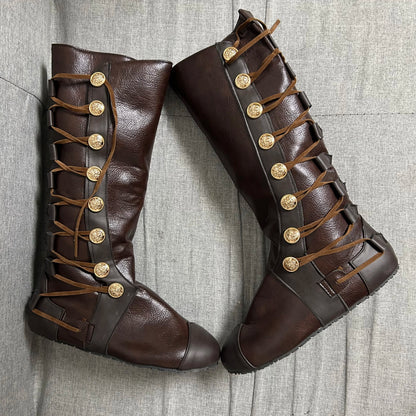 Medieval Steampunk PU Leather Boots – Retro Viking Pirate & Knight Cosplay Shoes for Men & Women, Carnival Party