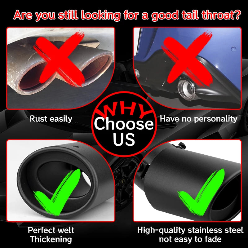 2.5" Black Car Exhaust Muffler Tips - Rear Tail Pipes for Custom Exhaust Systems