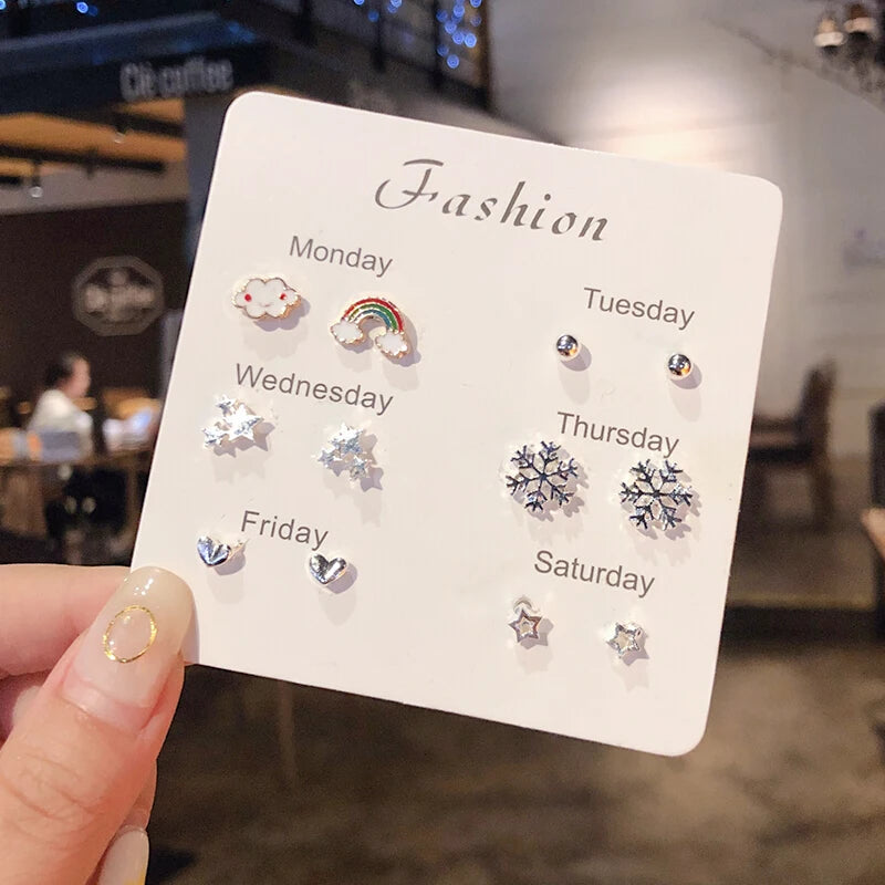 S925 Silver Stud Earrings Set - Simple Cute Mini Earrings for Women Girls Exquisite Jewelry Gift Wholesale