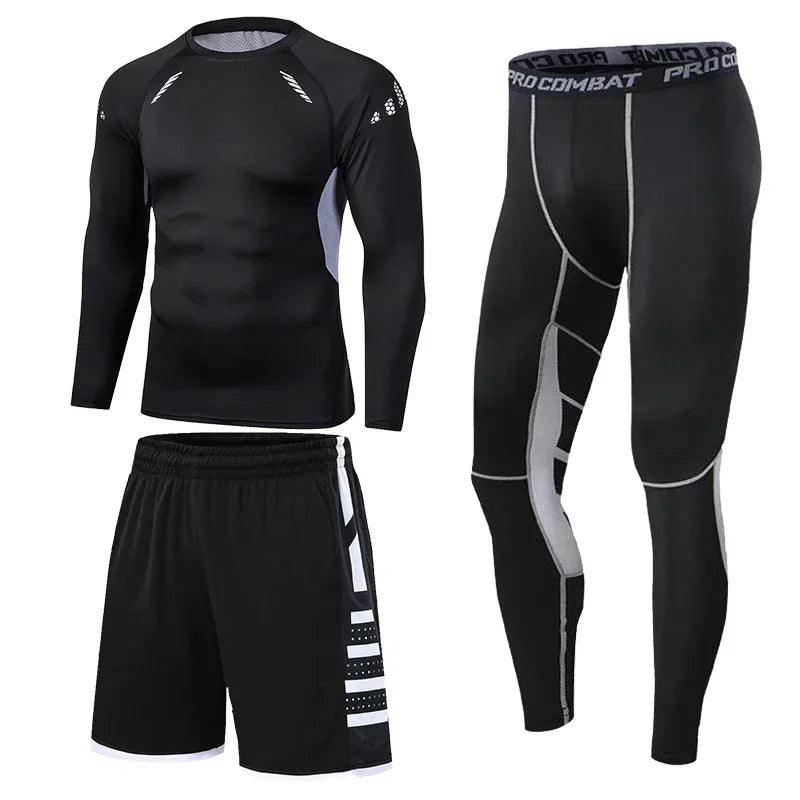 Men's Running Tracksuit Set - Compression Fitness Sportswear With Leggings, Gym Tights & Training Sweatpants