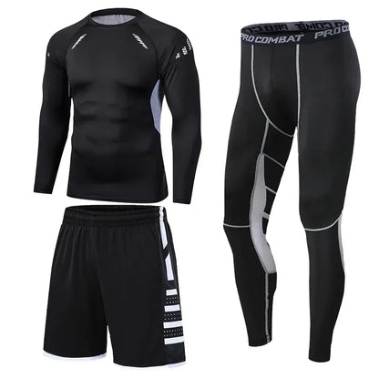 Men's Running Tracksuit Set - Compression Fitness Sportswear With Leggings, Gym Tights & Training Sweatpants