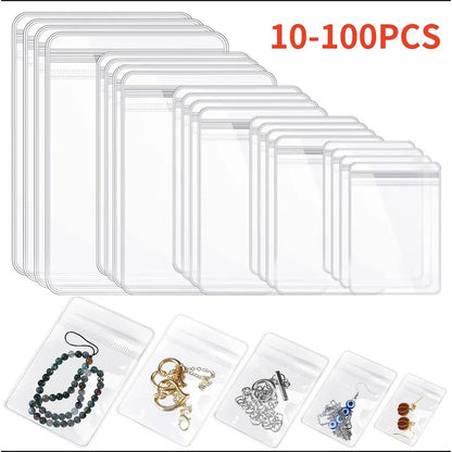 10–100PCS PVC Self-Sealing Zip Lock Bags — Thick Transparent Reclosable Pouches for Jewelry & Gift Storage