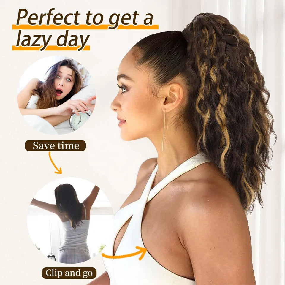 LUPU 14" Synthetic Curly Claw Clip-In Ponytail – Heat-Resistant Fashion Hair Extension for Daily Wear, Halloween & Holidays