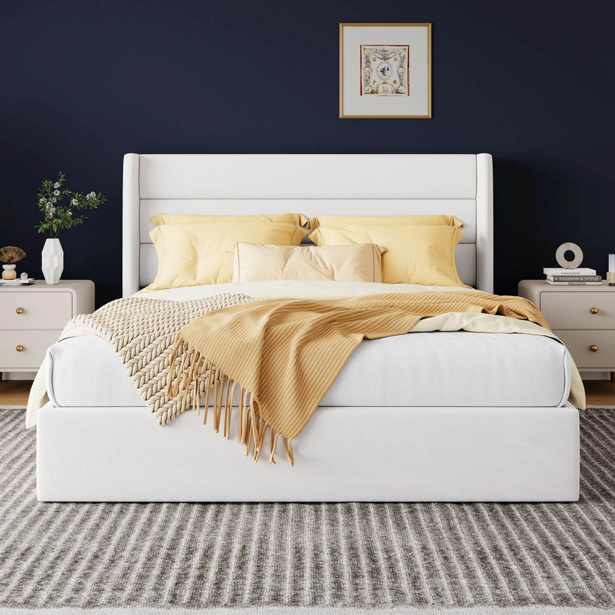 HOOMIC Lift-Up Storage Bed with Wingback Headboard - Heavy-Duty Hydraulic Platform Bed with Large Underbed Storage
